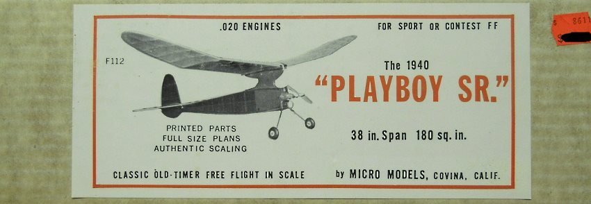 Micro Models 2/5 The 1940 Playboy Sr - 38 inch Wingspan Flying Aircraft (ex-Cleveland) - (later Midway Model Company), F112 plastic model kit